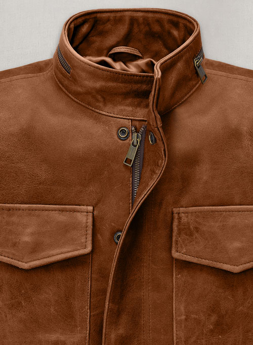Cognac Military M-65 Leather Jacket